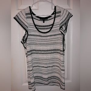 Women's Black White Whitehouse Black Market Short Sleeves Knit Sweater XL